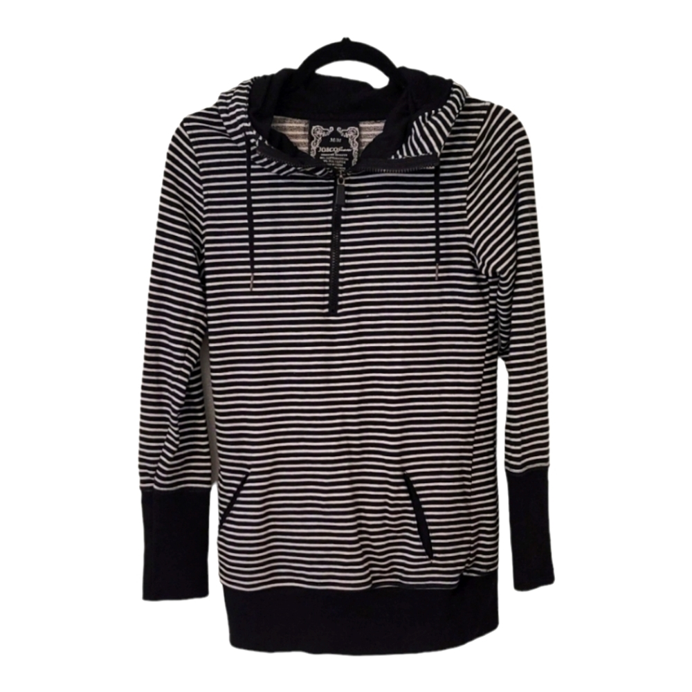 JO&CO Jeans Womens Half Zip Hoodie Pull-over Sweater Striped Long